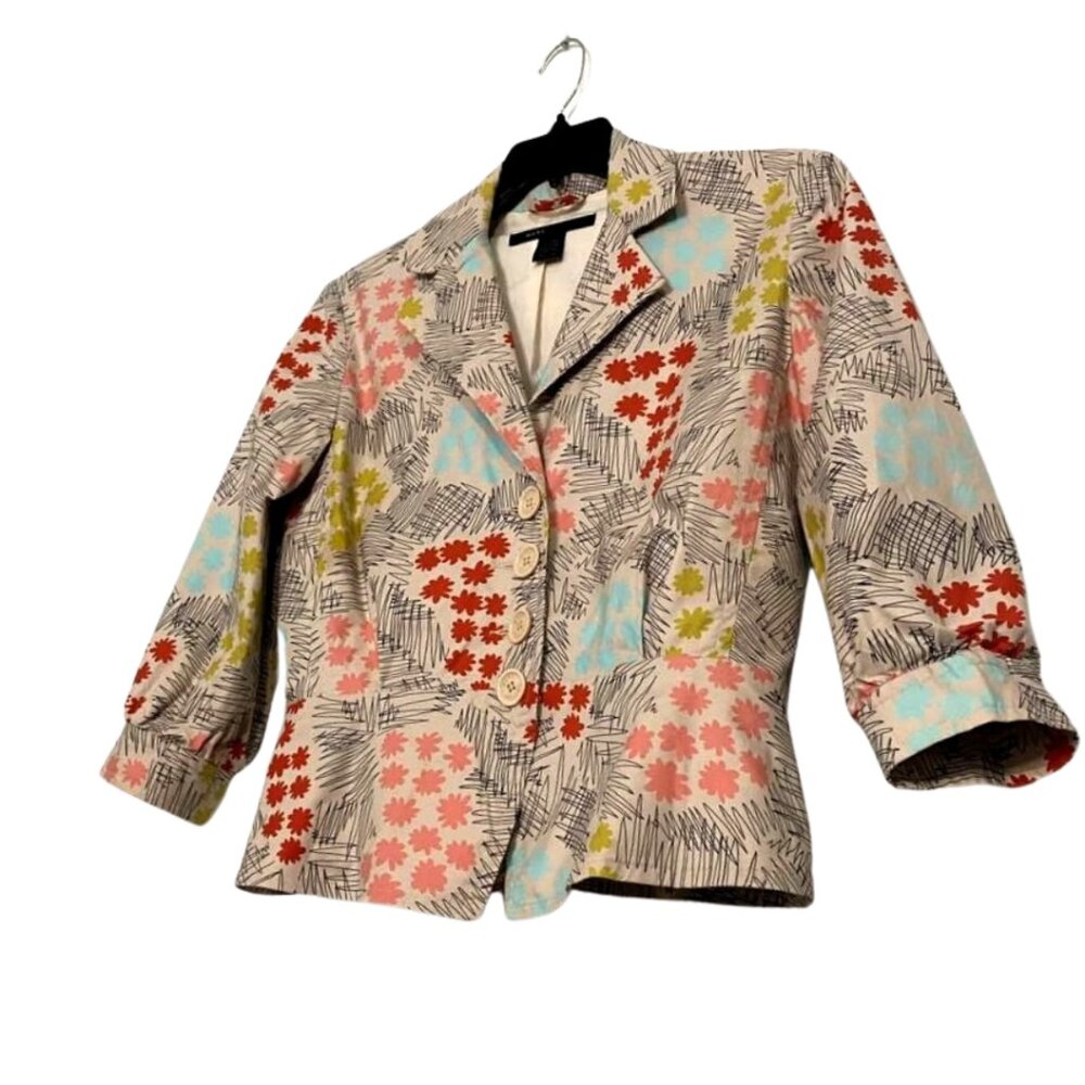 Marc Jacobs Colorful Daisy Floral Print Short Blazer Jacket Cotton Stretch - Picture 3 of 13